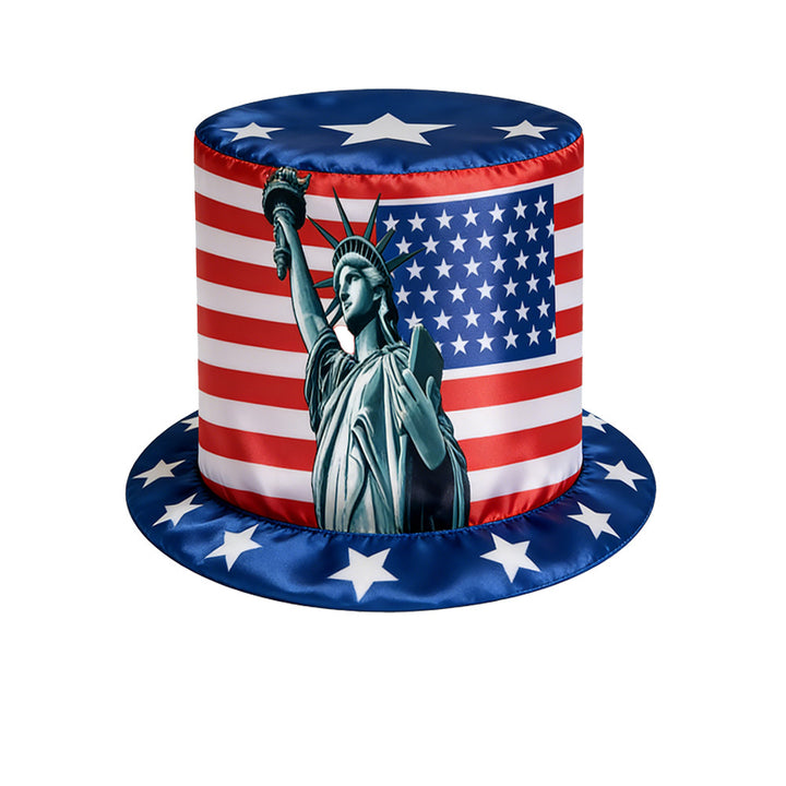 Unisex nan patriotic novelty tall top hat with star-printed band and striped brim Kalsten