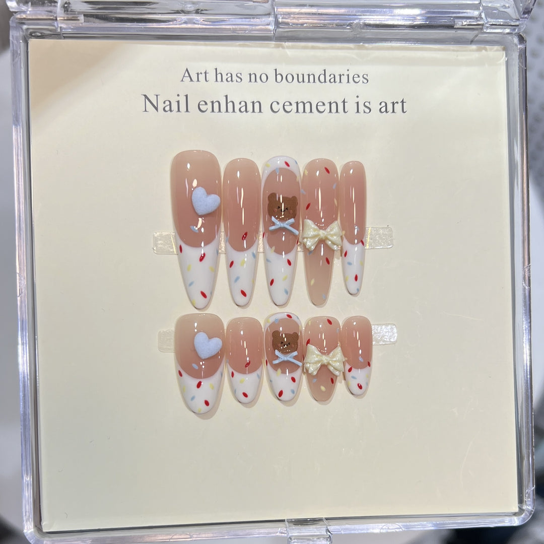 Decorative Stiletto Press-On Nail Art Set with Cute Character Accents Kalsten