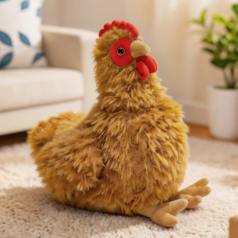 Lifelike Plush Hen Floor Cushion with Fluffy Faux Fur and Embroidered Face Kalsten