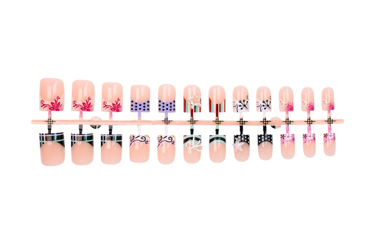 Acrylic Nail Set with Playful Bows and Patterns Kalsten