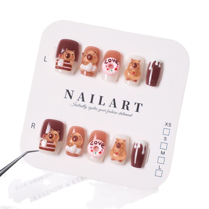 Whimsical Bear-Themed Press-On Nail Set Kalsten