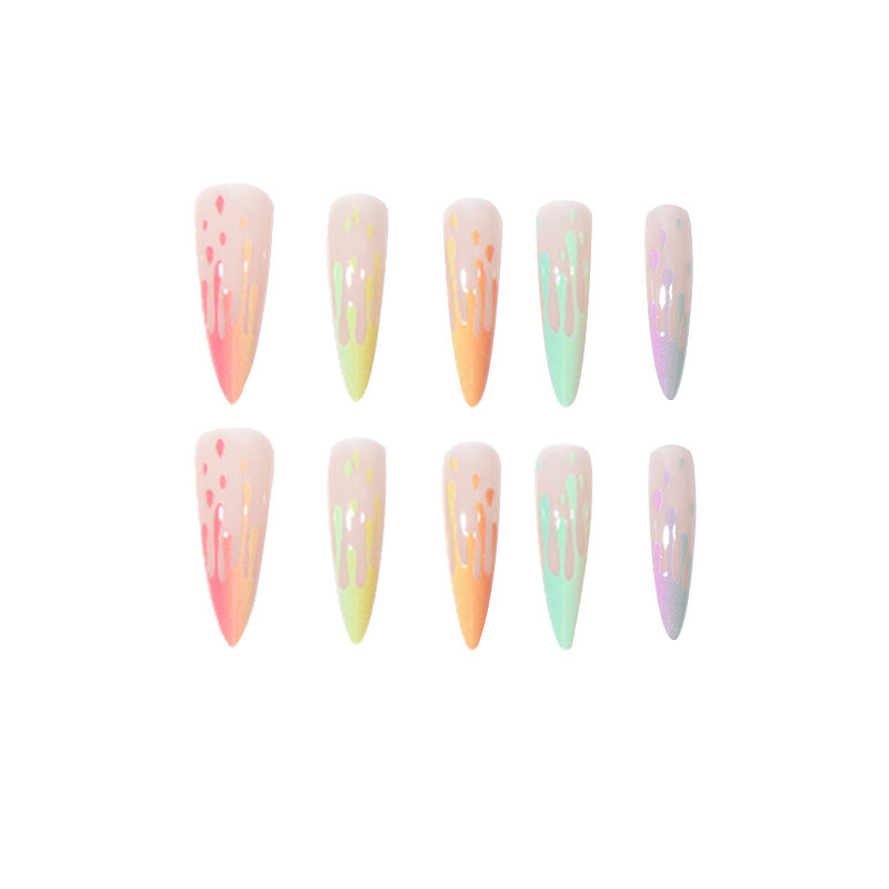Artistic Drip-Effect Stiletto Press-On Nails Kalsten