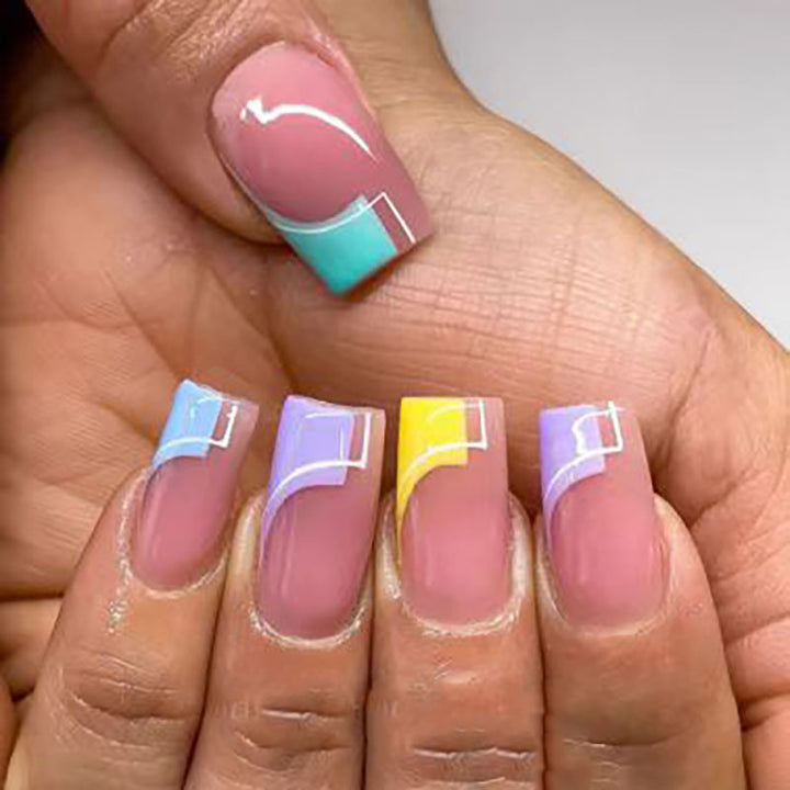 Artistic Press-On Nail Set with Unique Geometric Designs
