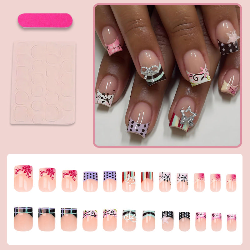 Acrylic Nail Set with Playful Bows and Patterns Kalsten