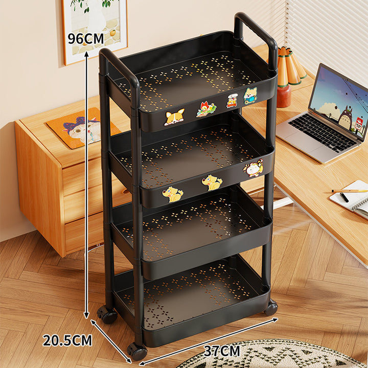 Triple-Tier Rolling Metal Storage Cart with Perforated Trays and Locking Casters