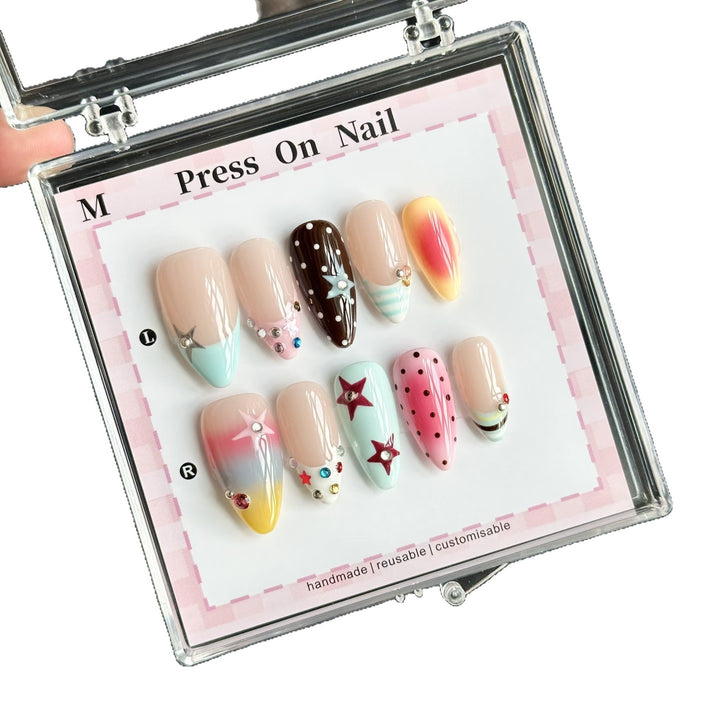 Artistic Press-On Nail Art Set with Customizable Design