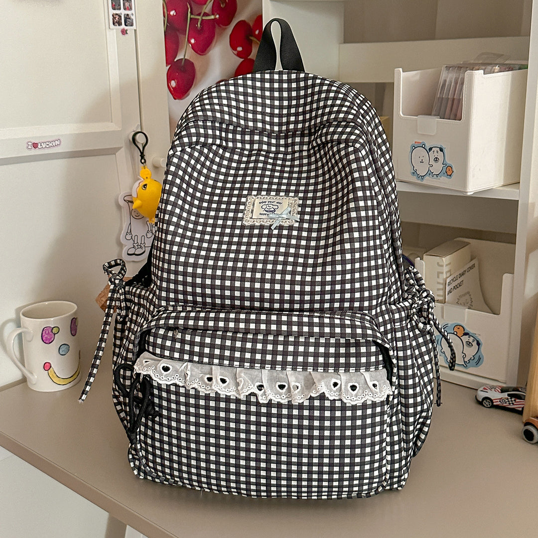 Casual Vintaged Gingham Print Backpack Kalsten