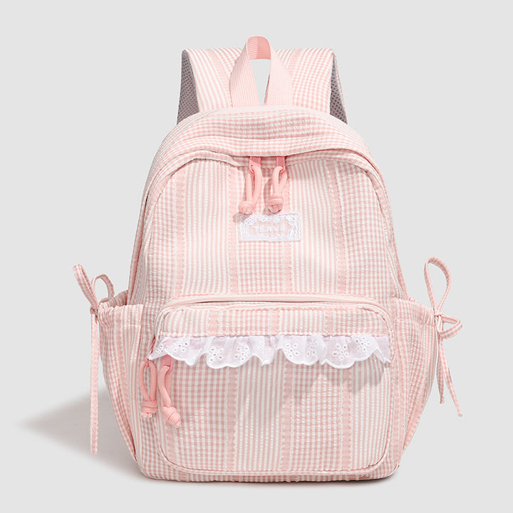 Stylish Striped Backpack with Lace Trim Kalsten