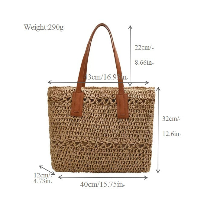 Handmade beach bag with wide leather handles Kalsten