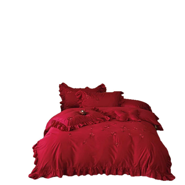 Extravagant bedding set with ruffled trim and 3D bow appliqués