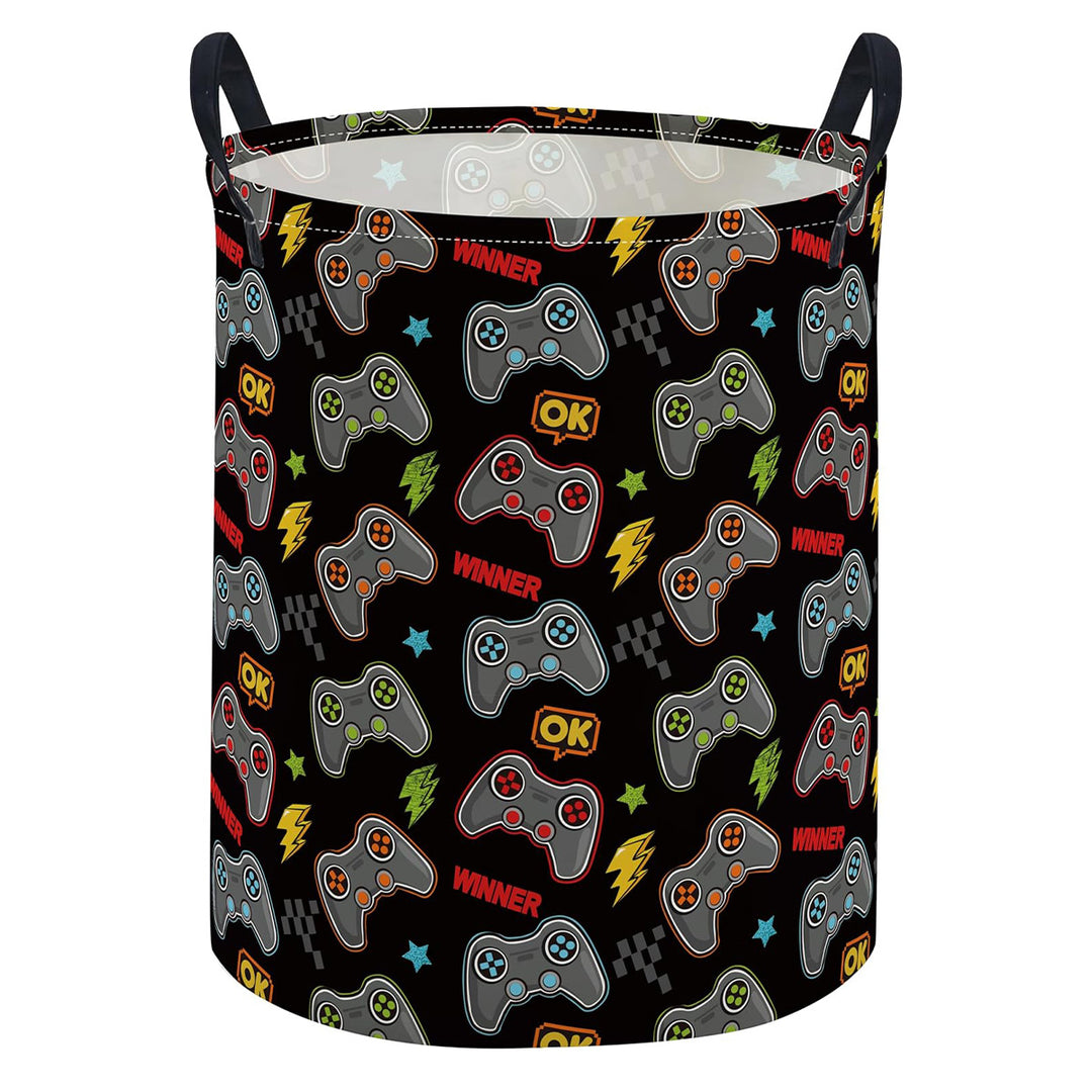 Collapsible Round Fabric Laundry Hamper With Butterfly Print Reinforced Carry Handles Waterproof Liner