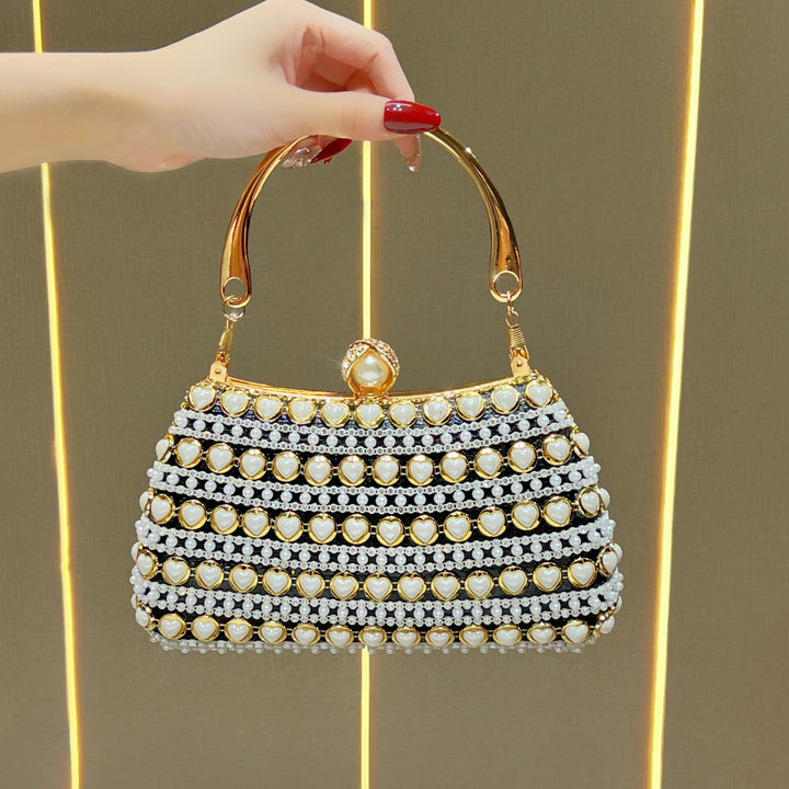 Decorative Heart-Appliqué Evening Handbag