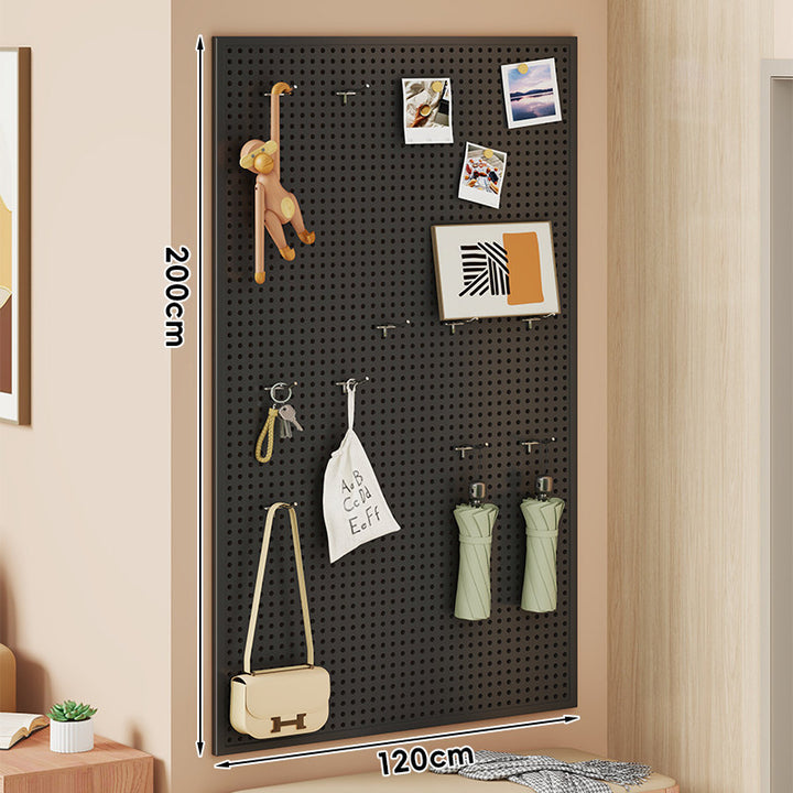 Wall-Mounted Perforated Pegboard Organizer Panel with Modular Hooks