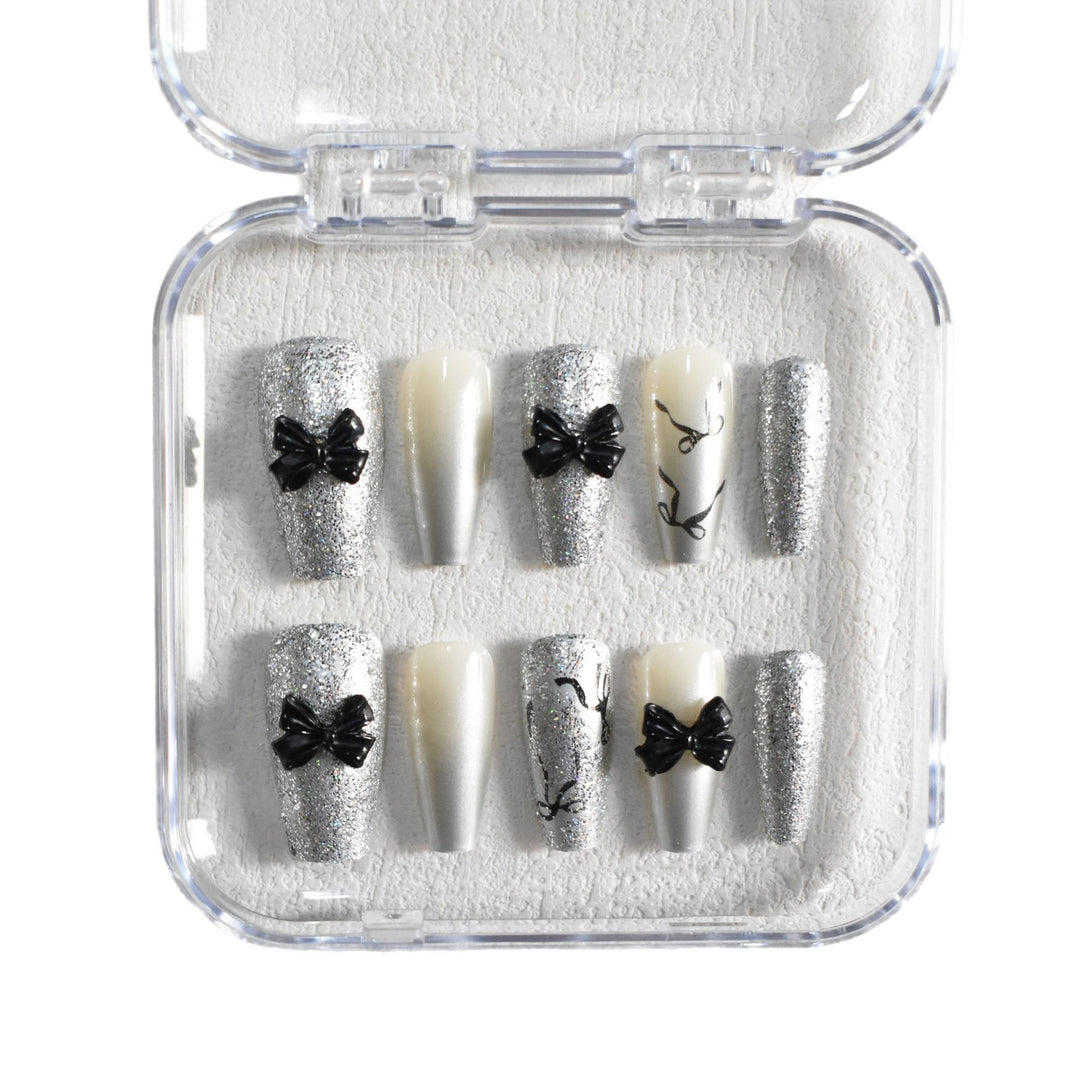 Glittery Bow-Accent Press-On Nail Set Kalsten