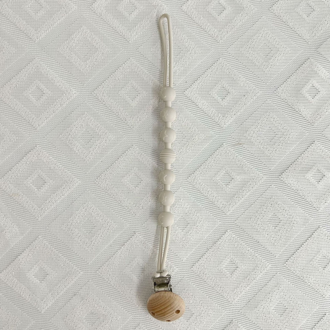 Silicone Beaded Pacifier Lanyard with Wooden Safety Clip