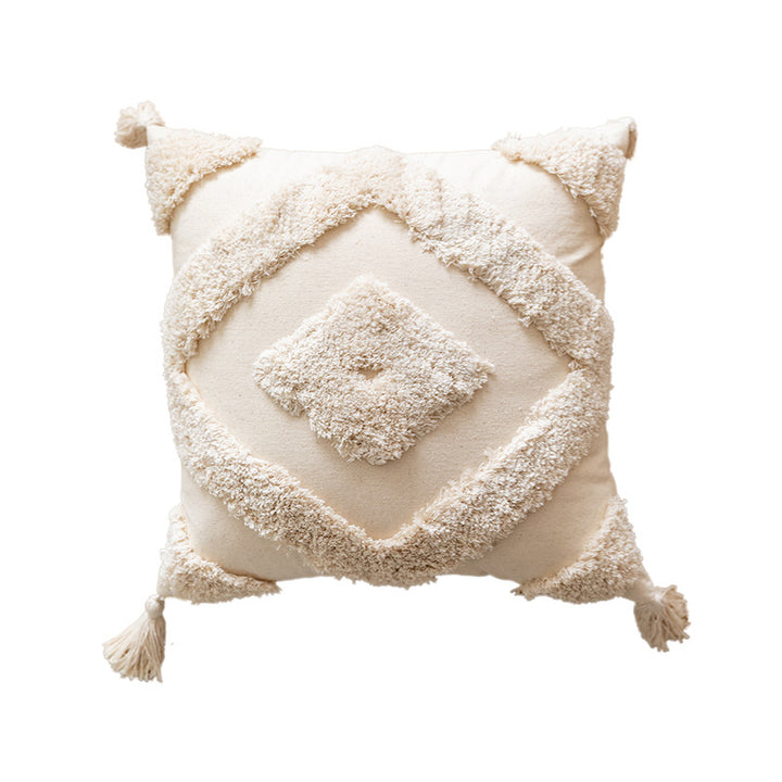 Textured Moroccan Shag Diamond Tassel Throw Pillow Cover