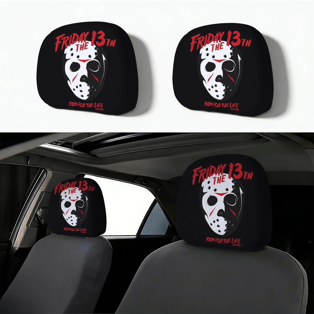 Car headrest cover with retro horror motif