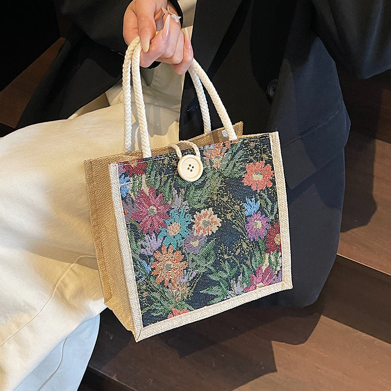 Decorative Floral Print Tote Bag