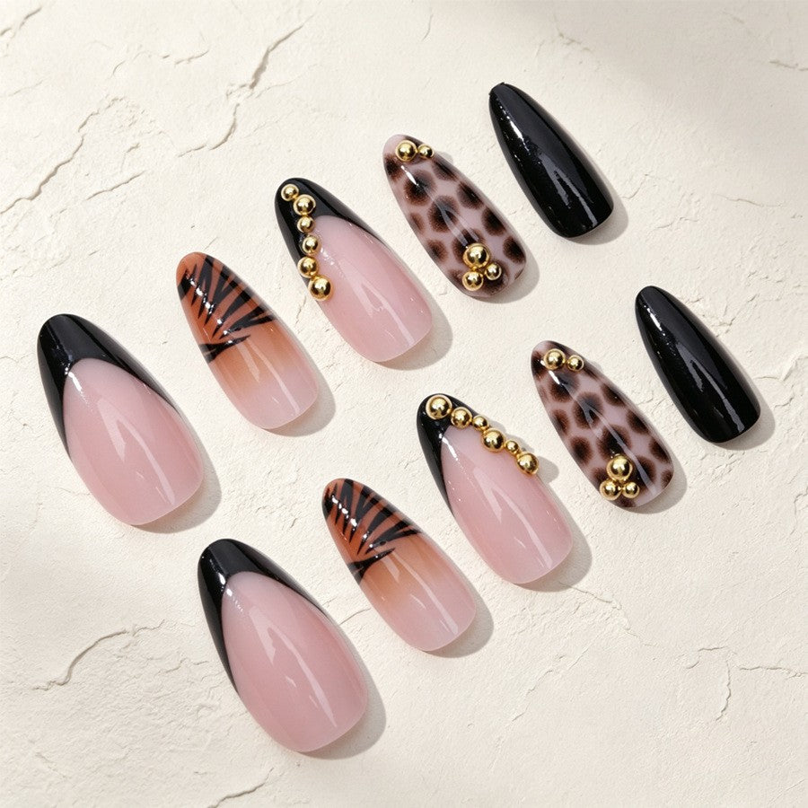 Art nail set with elegant animal and glitter patterns Kalsten