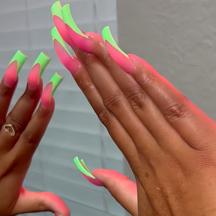 Stylish Long Press-On Nails with Artistic Ombre Design Kalsten