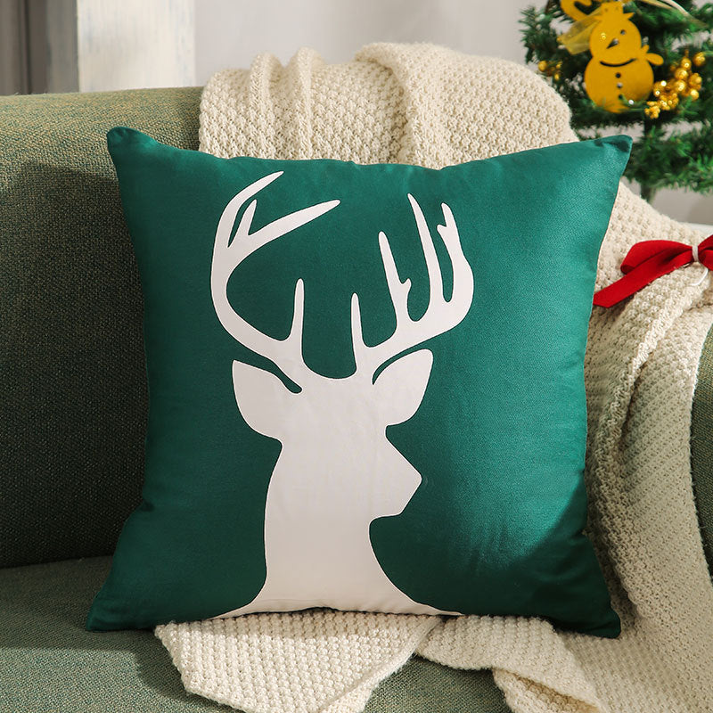 Velvet Embroidered Festive Accent Pillow Cover with Metallic Script