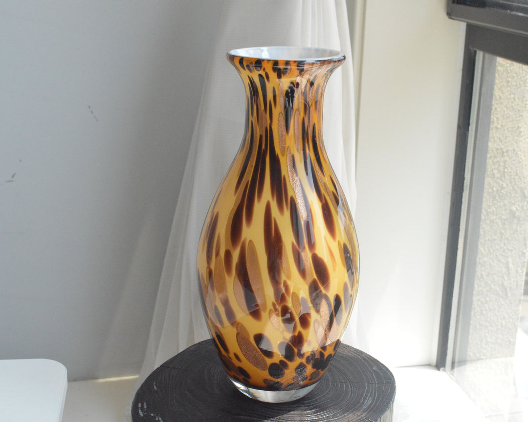 Handblown Speckled Glass Bulb Vase with Narrow Mouth and High-Gloss Finish Kalsten