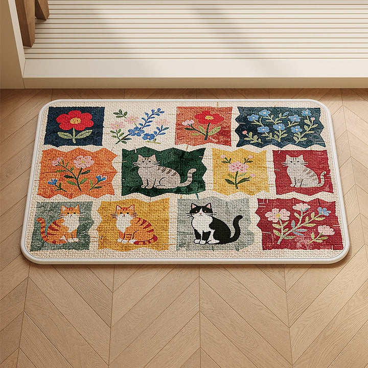 Patchwork Cat-Themed Area Mat