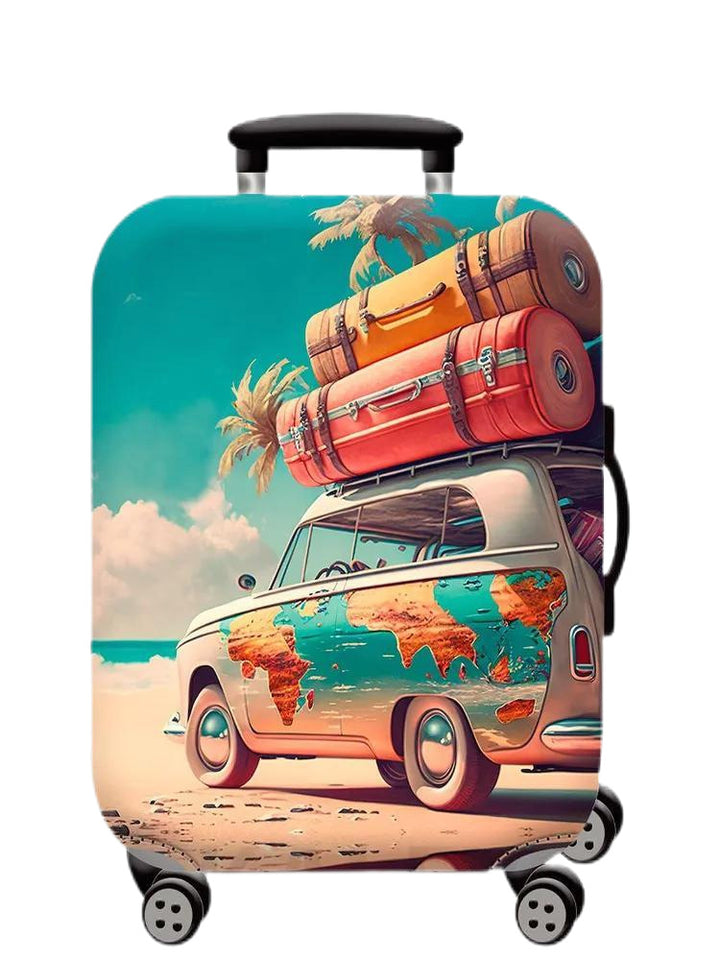 Unisex hard-shell cabin trolley with vintage travel illustration, 360° swivel wheels and telescopic handle Kalsten