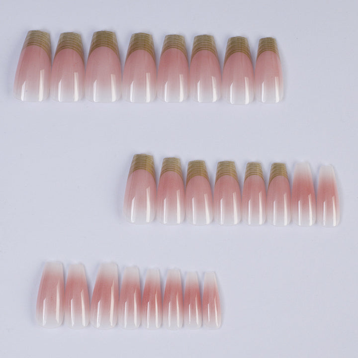 Acrylic Nail Set with Elegant Ombre Design and Golden Accents Kalsten