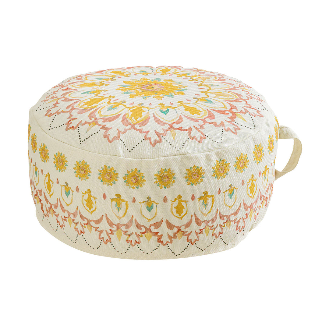 Seat pouf floor cushion with mandala design and carrying handle
