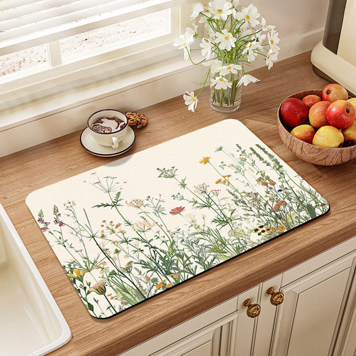 Artistic Vintage-Themed Kitchen Mat