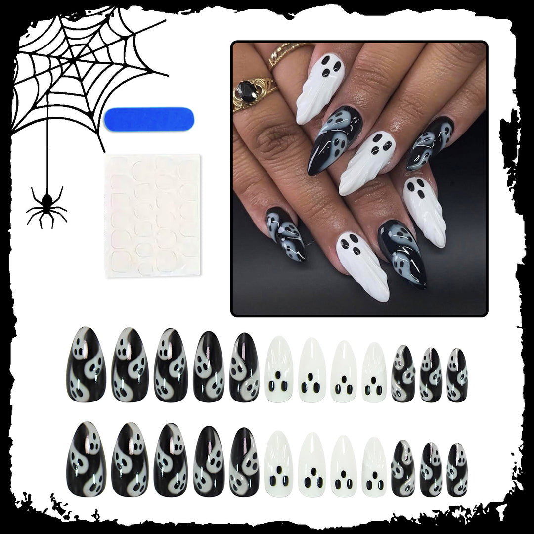 Acrylic Nail Set with Creepy Ghost Design Kalsten