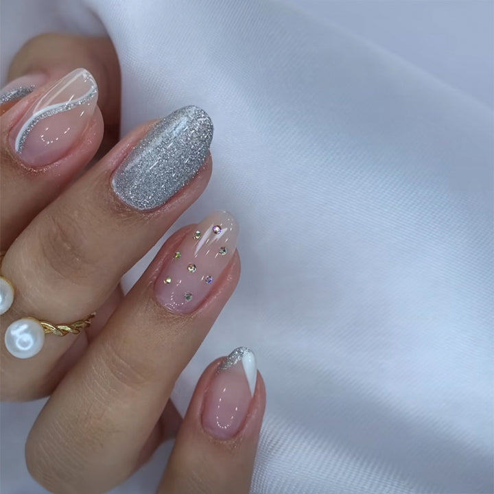 Elegant Stiletto Press-On Nail Art with Rhinestone Accents Kalsten