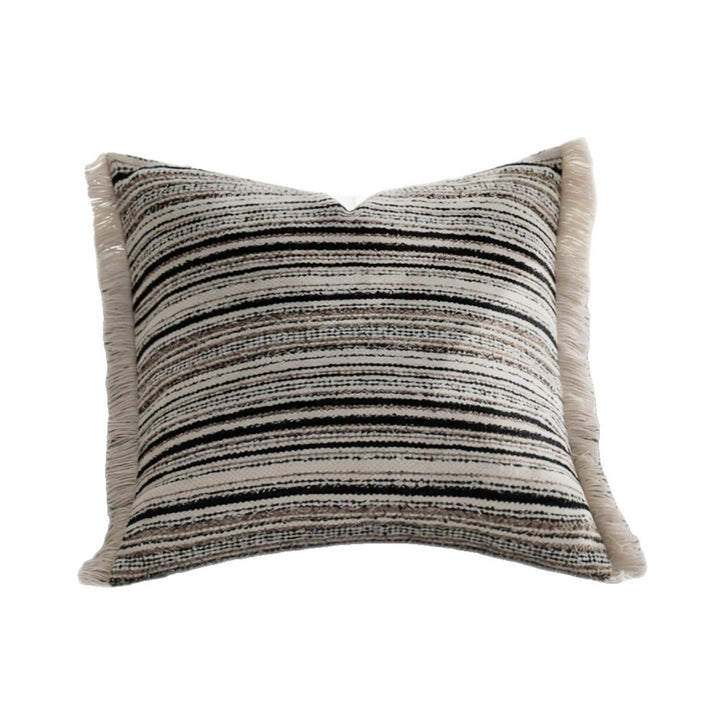 Square Decorative Cushion Cover with Striped Boucle Structure and Fine Fringe Edge Kalsten