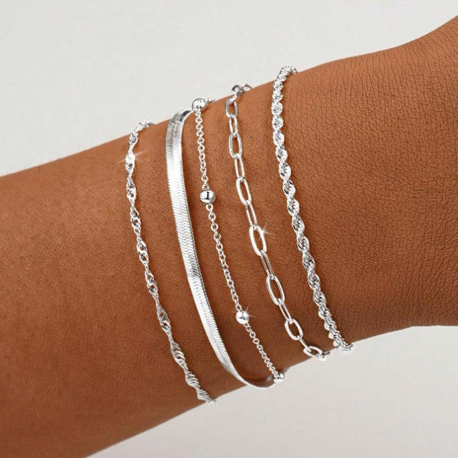 Layered Silver Chain Bracelet Set Kalsten