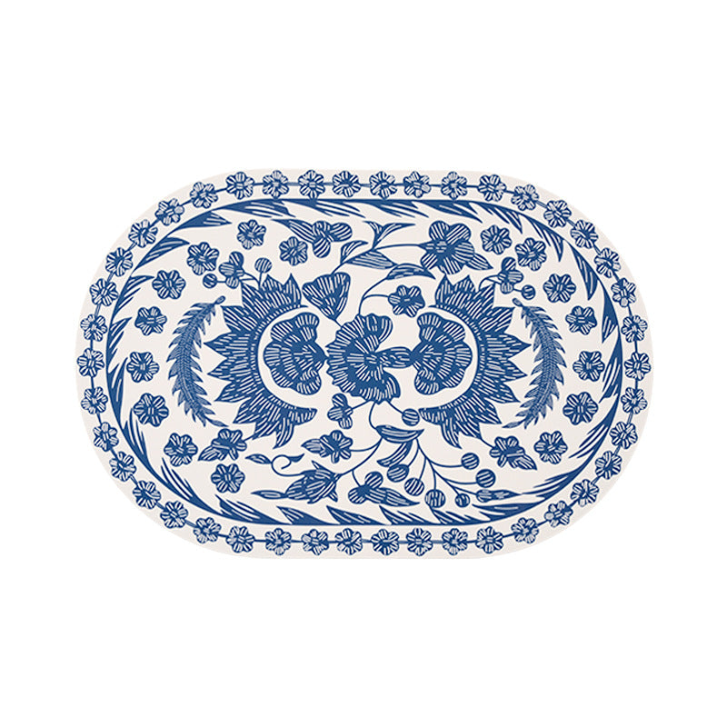 Oval wipeable table set made of vinyl with floral retro pattern and non-slip back Kalsten