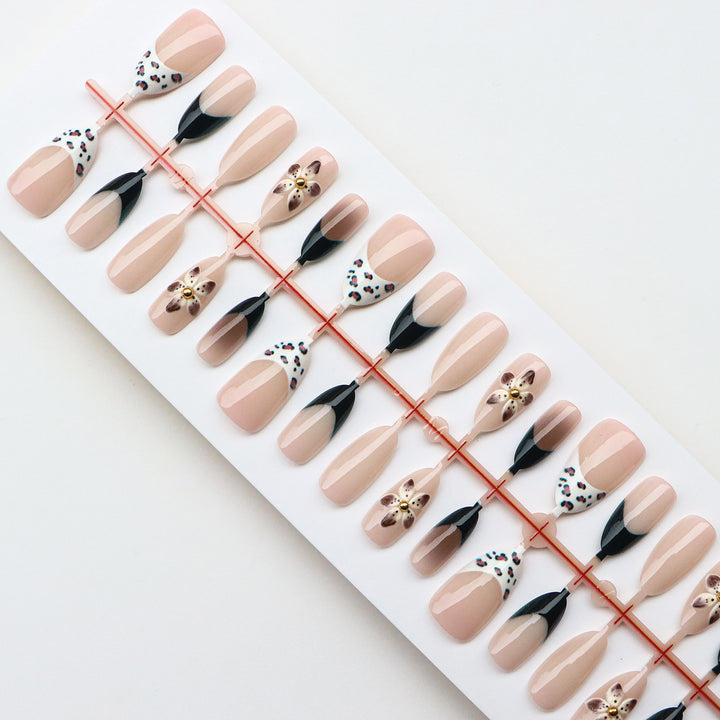 Artistic Press-On Nail Set with Floral Designs