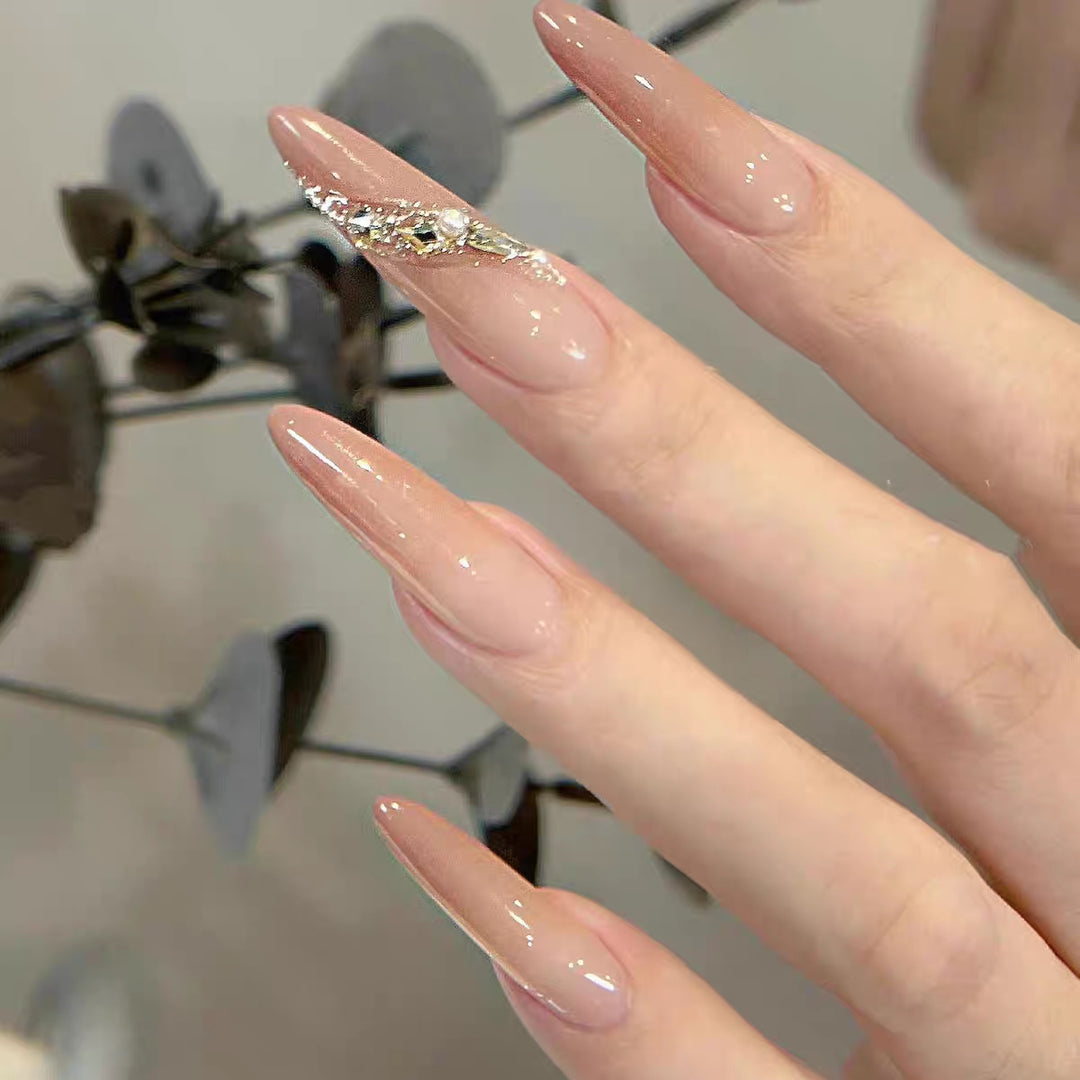 Elegant Stiletto Press-On Nail Set with Floral and Gemstone Accents Kalsten
