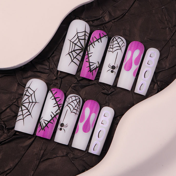 Halloween-Themed Long Press-On Nails with Spider and Drip Design Kalsten