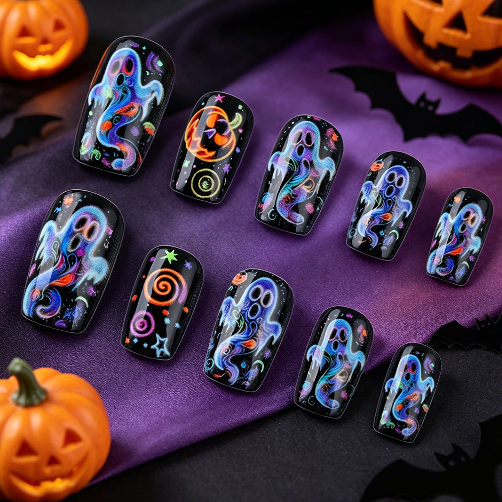 Artistic Halloween-Themed Press-On Nail Design Kalsten