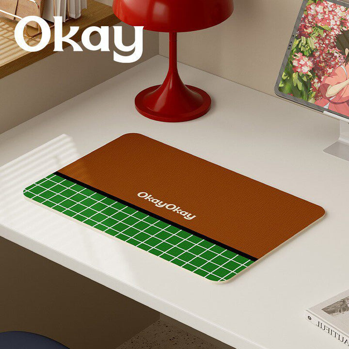Oversized Eco-Leather Desk Mat with Non-Slip Base and Retro Grid Print