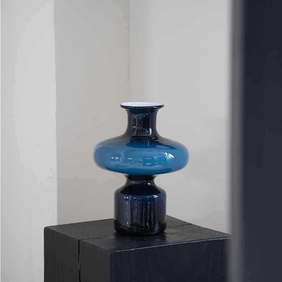 Studio-Blown Mushroom-Profile Art Glass Accent Vase with Stacked Silhouette Kalsten