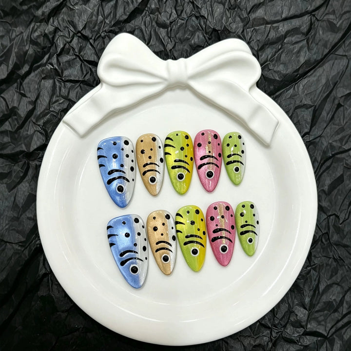Artistic Press-On Nail Set with Unique Patterns