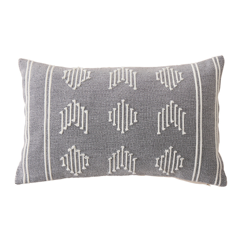 Woven rectangular decorative cushion cover with embroidered geometric pattern
