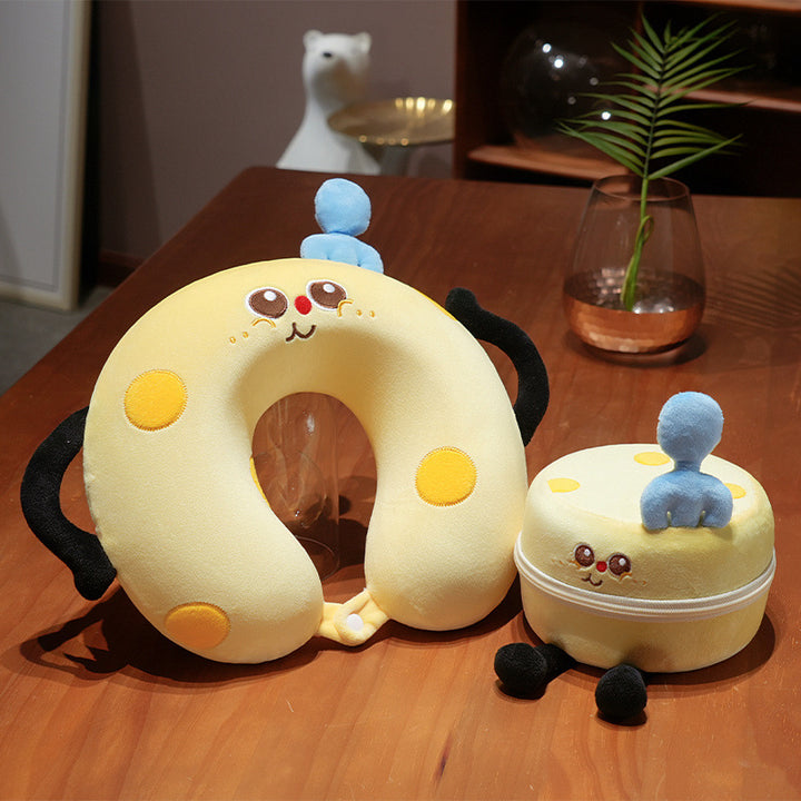Cozy neck pillow travel pillow with plush cat design and portable storage bag