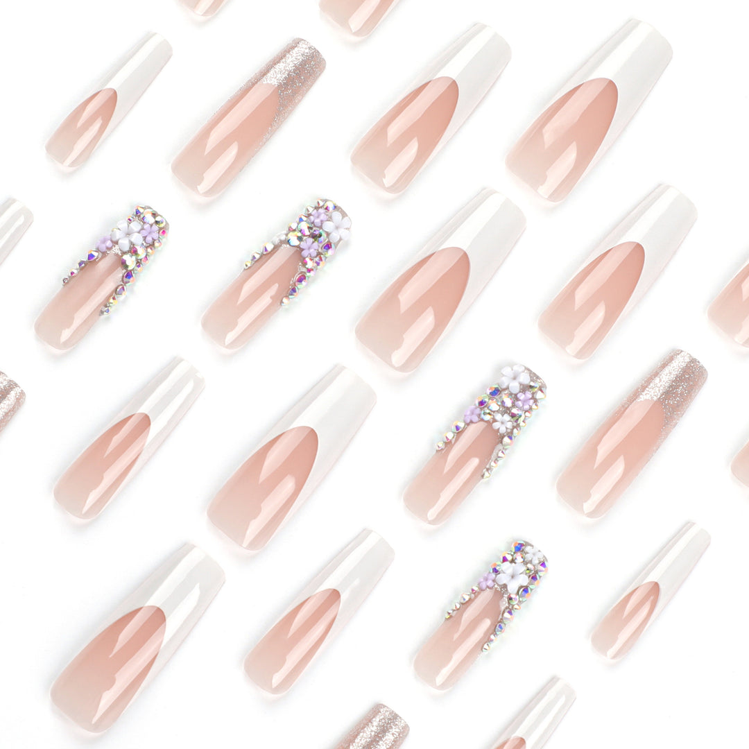 Artful Nail Extensions with Glitter and Flower Decor Kalsten