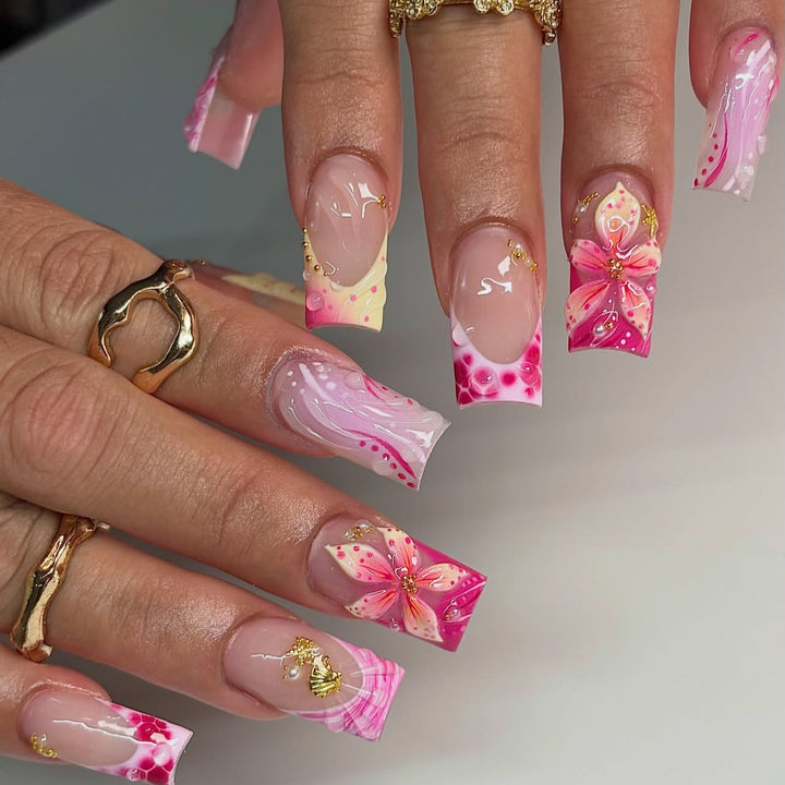 Floral Adhesive Press-On Nail Set