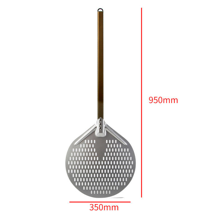 long wooden handled round aluminum pizza peel with reinforced neck Kalsten