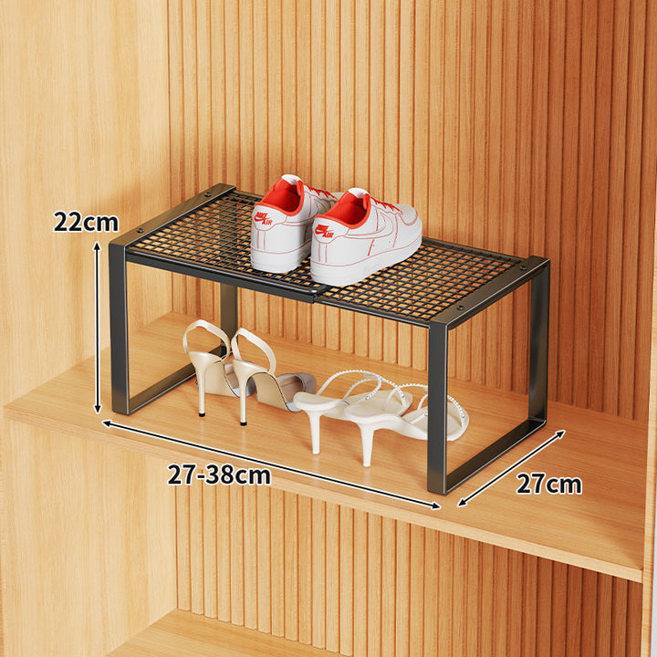 Multi-Tier Metal Mesh Shoe Storage Rack with Open Grid Shelves and Matte Frame