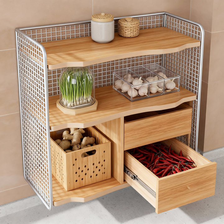 Compact Two-Tier Metal Grid Countertop Spice and Pantry Jar Organizer